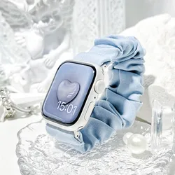 Scrunchie Strap For Apple Watch Band 42mm 45 44 41 40 49 38mm Fabric Elastic Solo Loop Women Bracelet for iWatch 9 8 7 SE 6 5 4