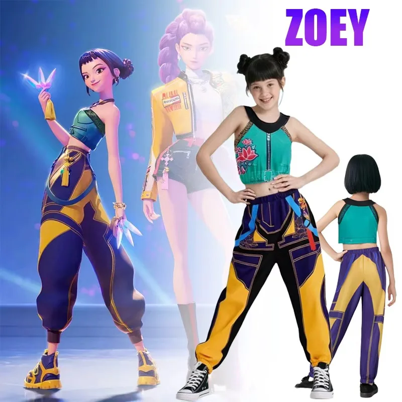

Детский костюм Kpop для девочек на Хэллоуин-комплект для косплея Rumi Zoey Mira Demon Hunter (куртка + топ + шорты)