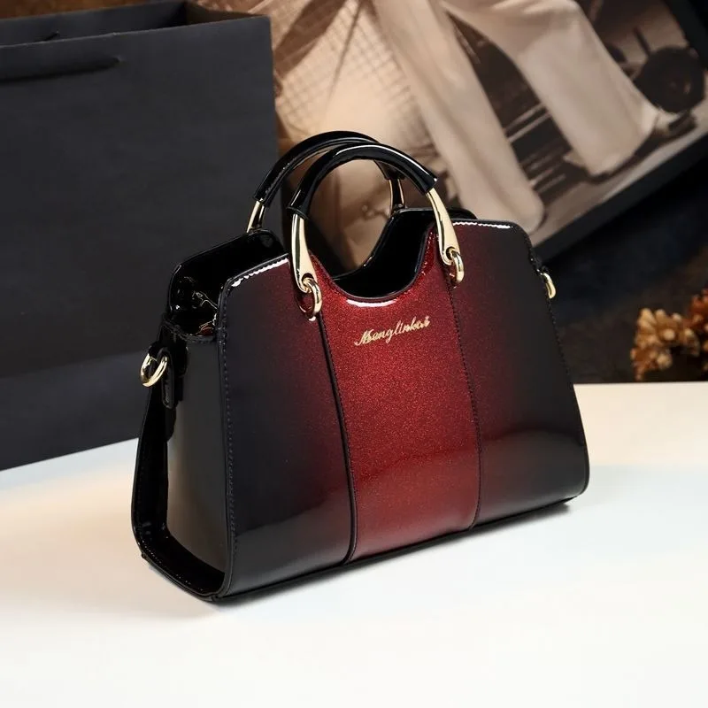 

2026 new fashion patent leather women's bag, versatile bright leather, middle-aged single shoulder cross-body handbag