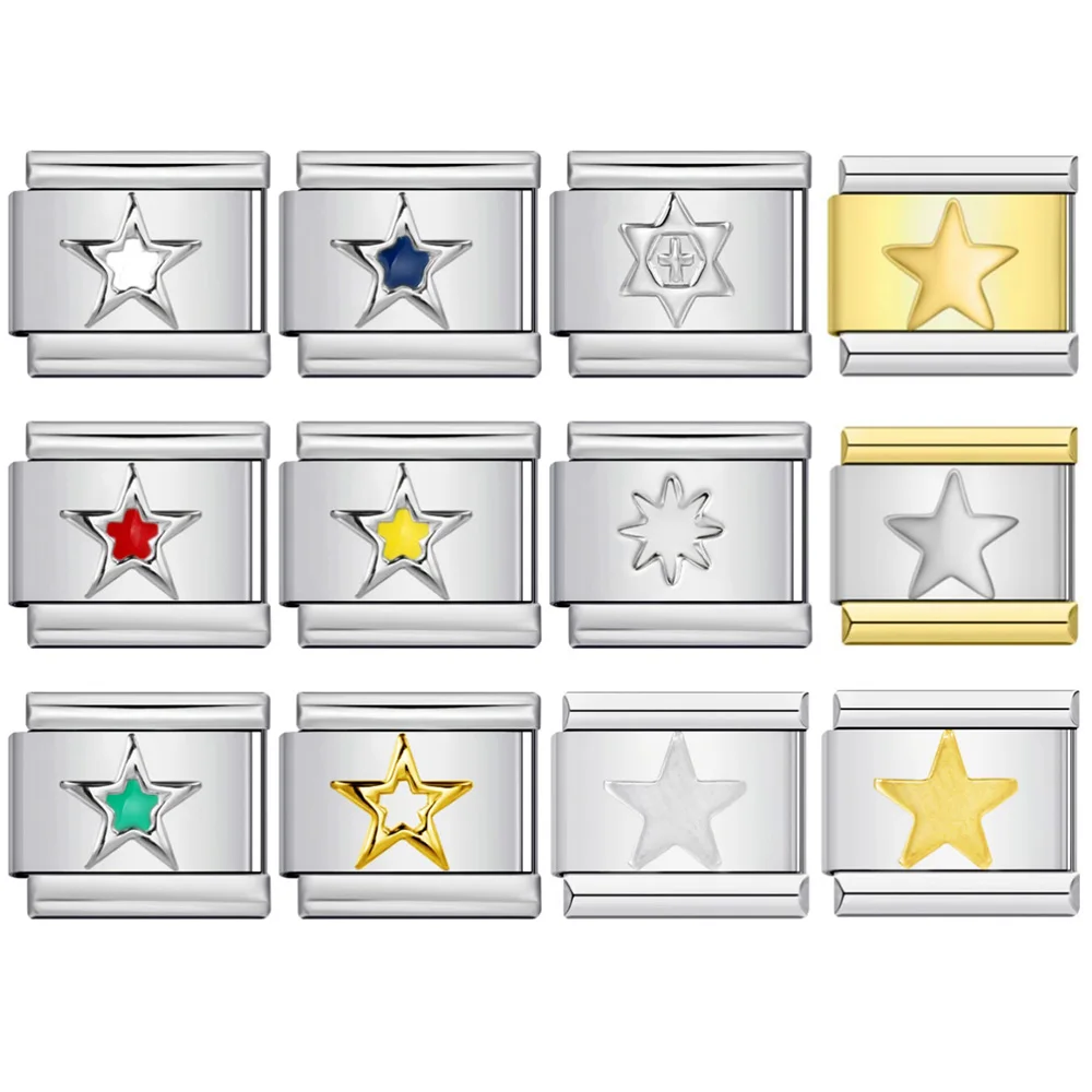 ​Classic Cross Star Italian Colorful Charm Bracelets Link Fit 9mm Stainless Steel Jewelry Gifts Making DIY Beads Fashion Bangles