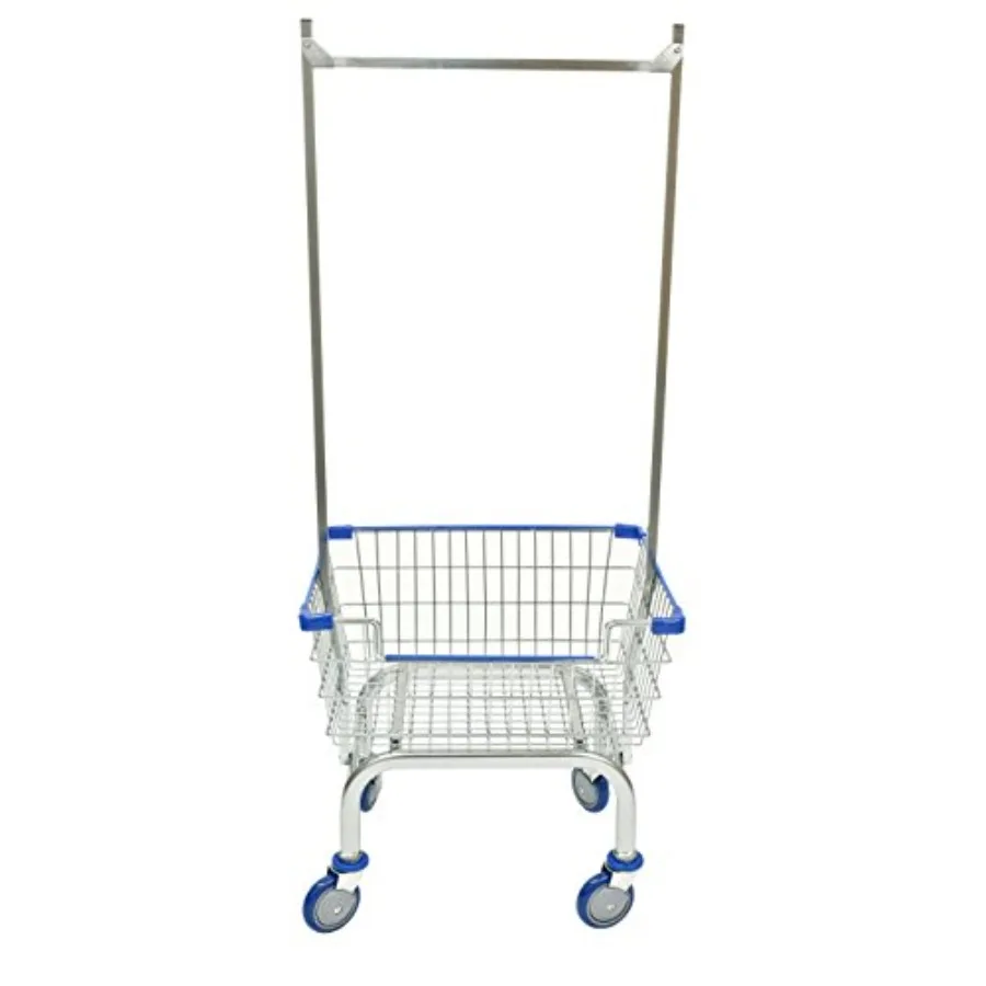 

Тележка для белья с хромированным покрытием и двойной стойкой, 2,5-футовая, с красной или синей отделкой, синяя.