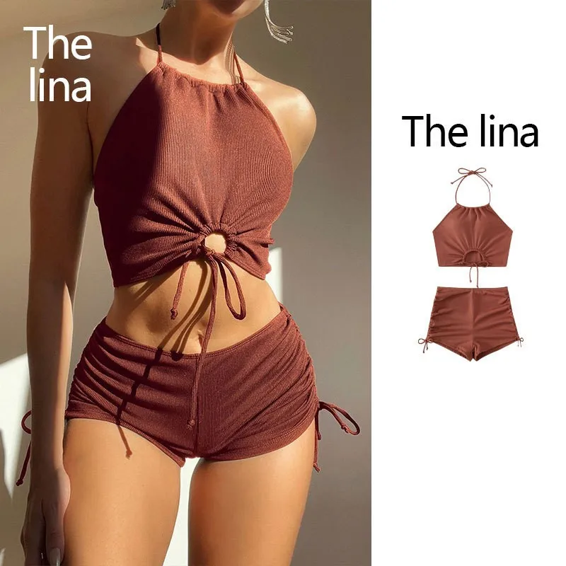 

2025 New European and American Suspender Bikini Split Swimsuit Women's Flat Angle Sports Beach Bikini Swimsuit Swimsuit Women
