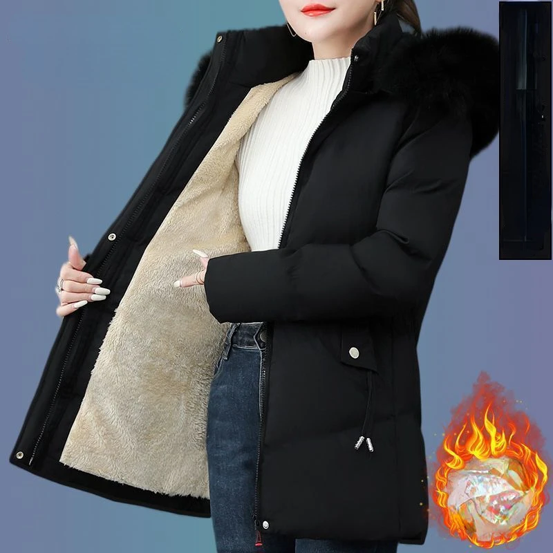 Winter Cold-proof Fleece Cotton Jacket Women Hooded Fur Warm Parkas Thick Coat Windproof Outerwear Super Hot Coats Women Clothes