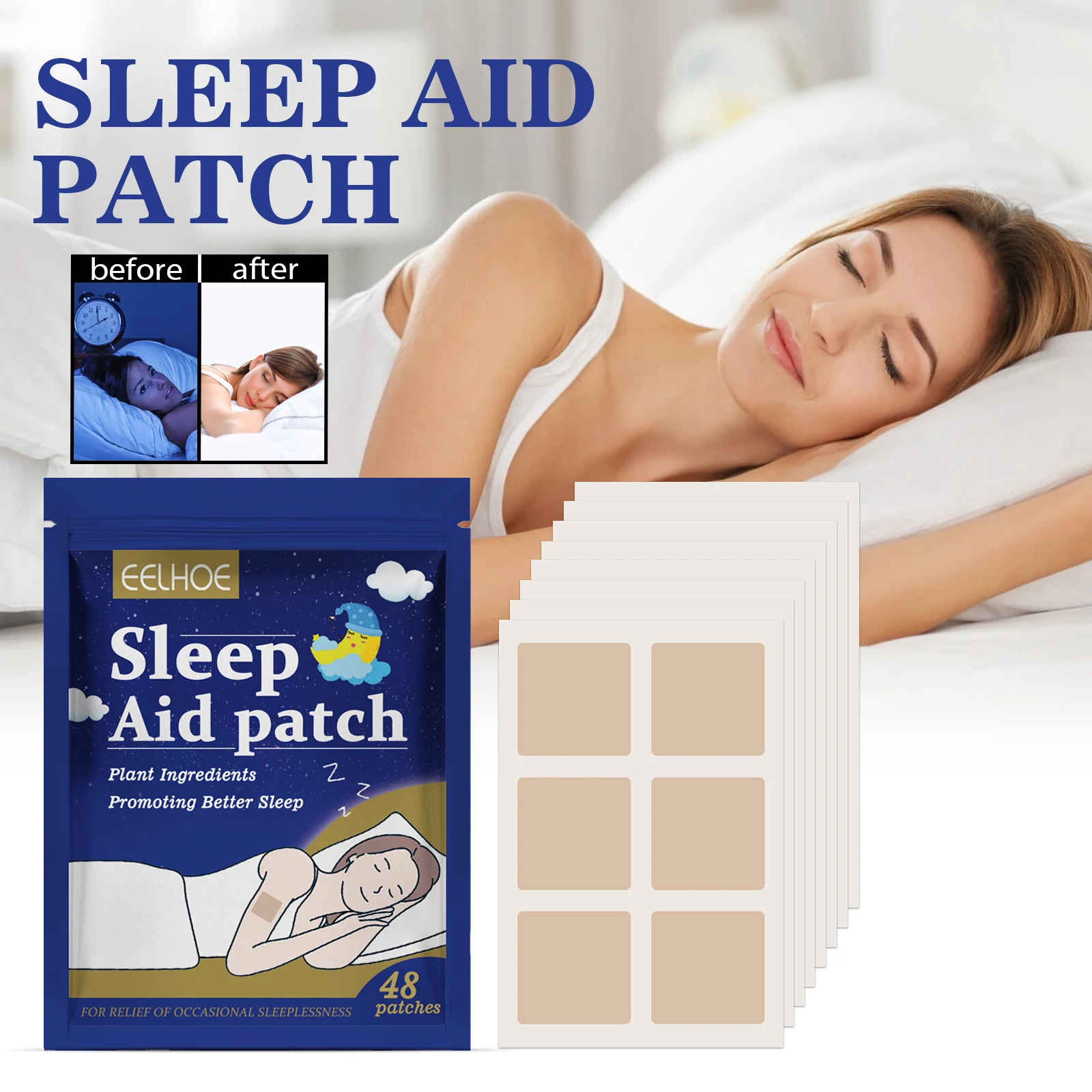 48 patches/box sleep patches: relieve physical and mental discomfort, aid and treat insomnia, with care and beauty benefits.