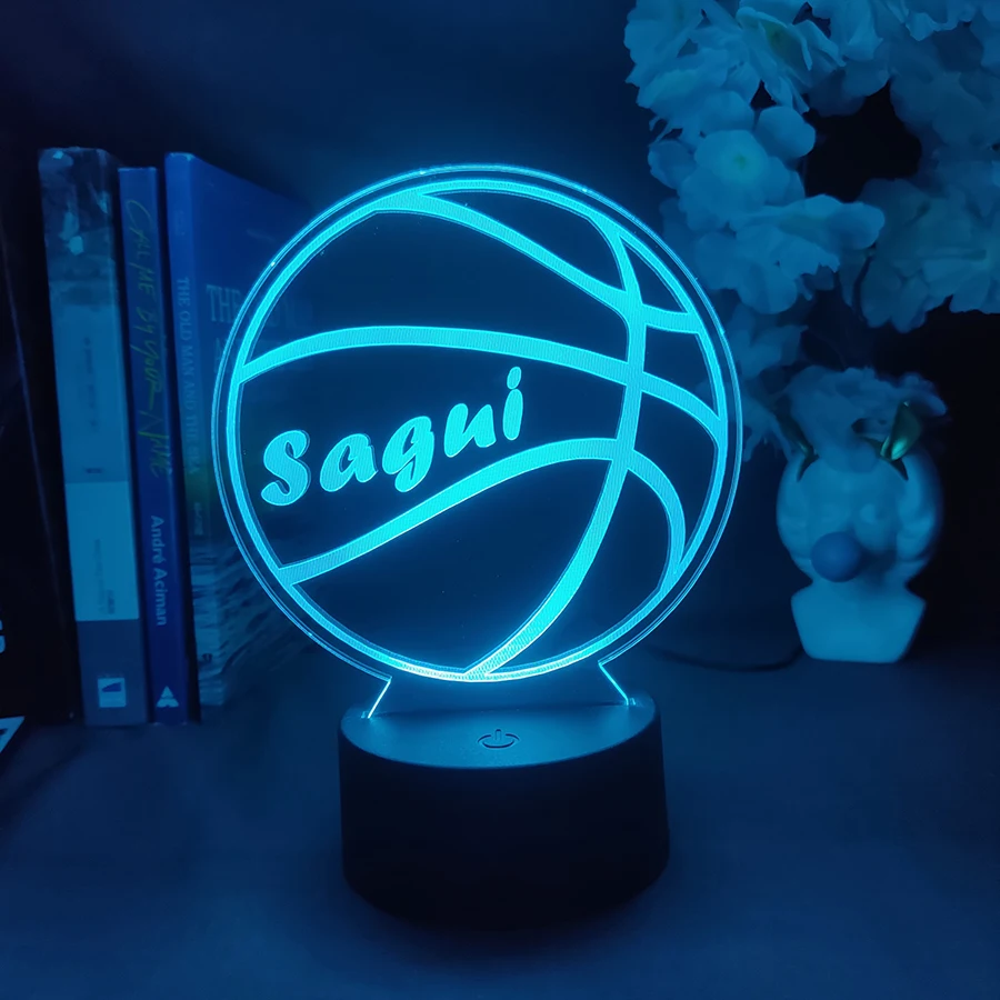 Pallacanestro personalizzata LED luci 3d nome personalizzato lampada da notte a forma di pallacanestro camera da letto per bambini decorazione della