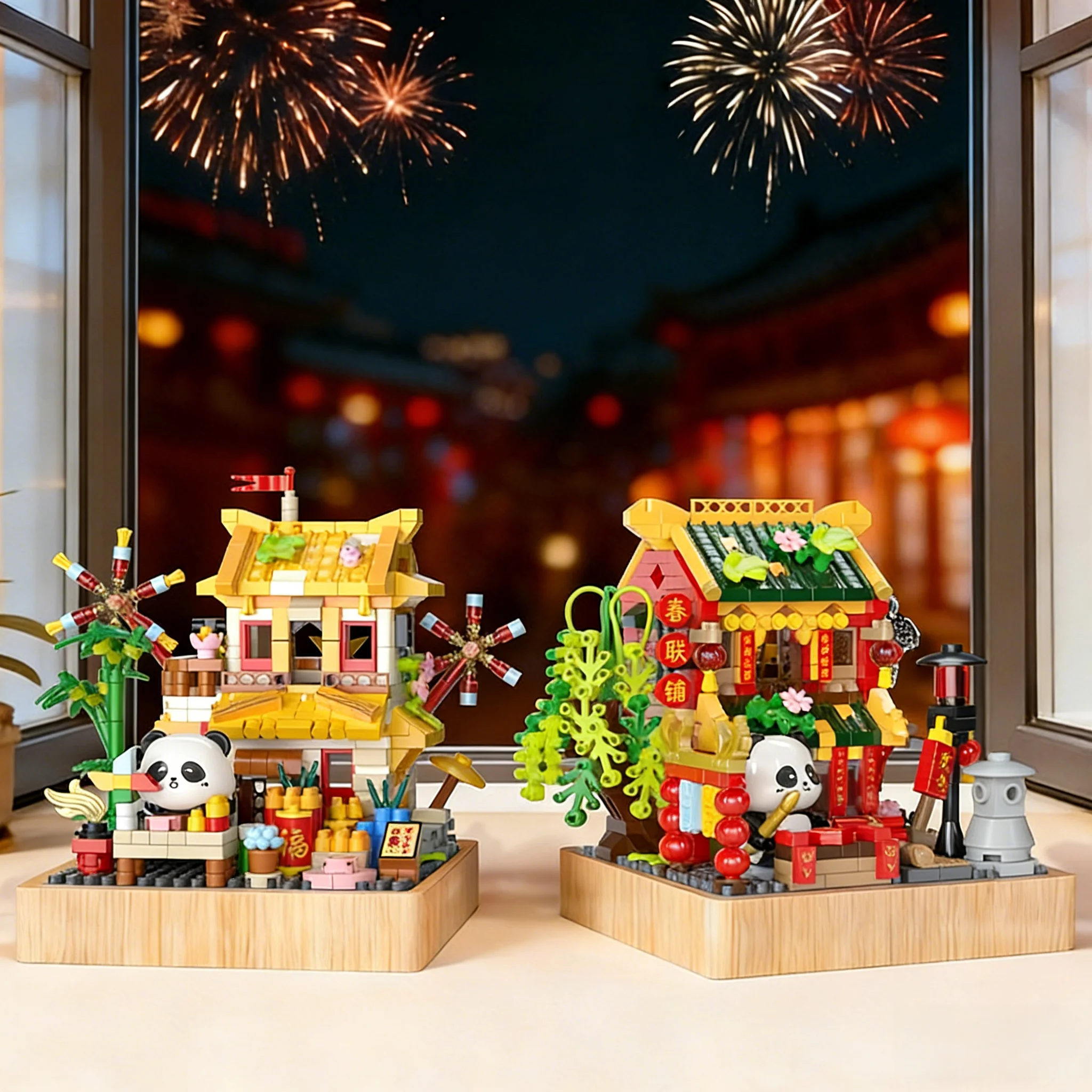 Chinese New Year Panda Building Blocks Micro Brick Chinese Style Street View Kit Creative Desktop Decoration for Spring Festival