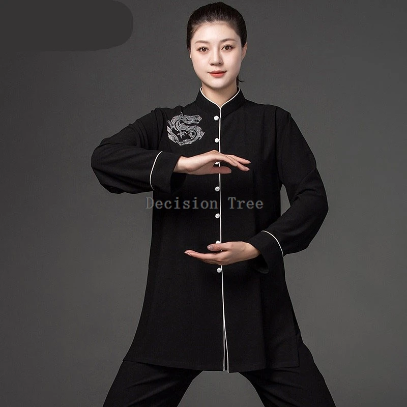 female long sleeved top pants tai chi 2-piece suit women's summer breathable wushu clothing set female stage performance costume