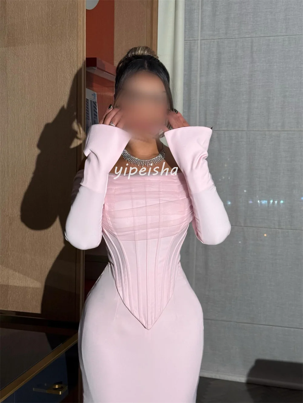 تخصيص جودة عالية بسيطة جيرسي الطية Ruched حورية البحر خارج على الكتف فساتين طويلة فساتين السهرة رائعة أنيقة مثير #2