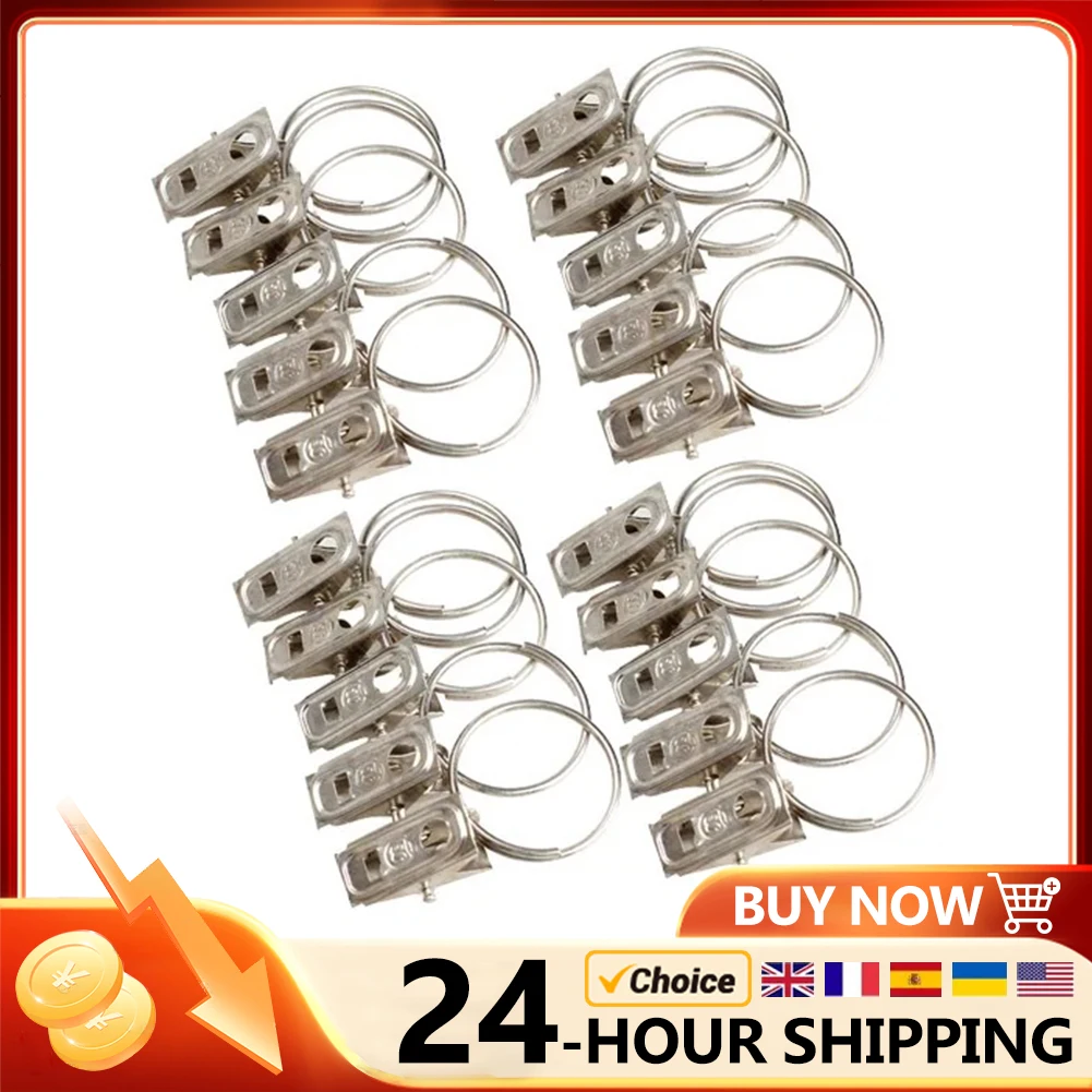 20pcs Curtain Buckle Clips 20pcs/pack Stainless Steel Window Shower Curtain Rod Clips Rings Drapery Clips