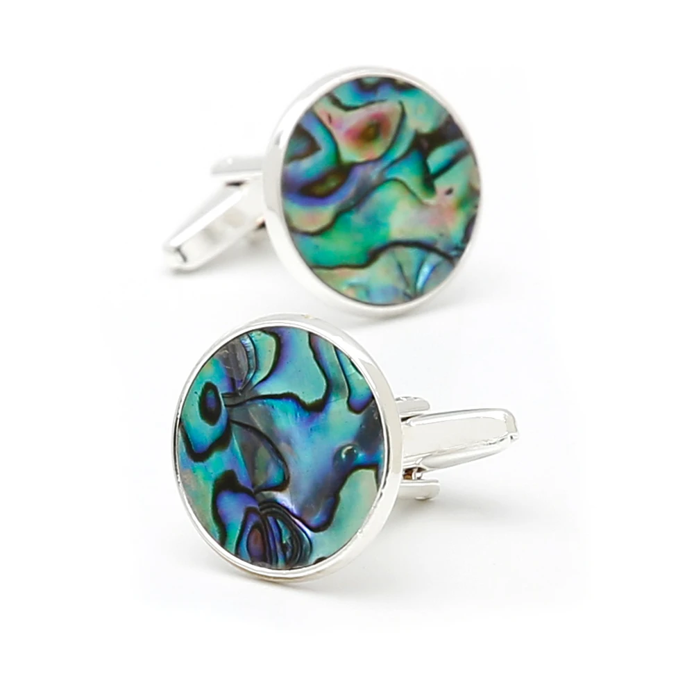 

Cufflinks for Men XK23008 Luxury Green Abalone Shell Round Silver Color Cute Dress Shirt Cuff Links Jewelry