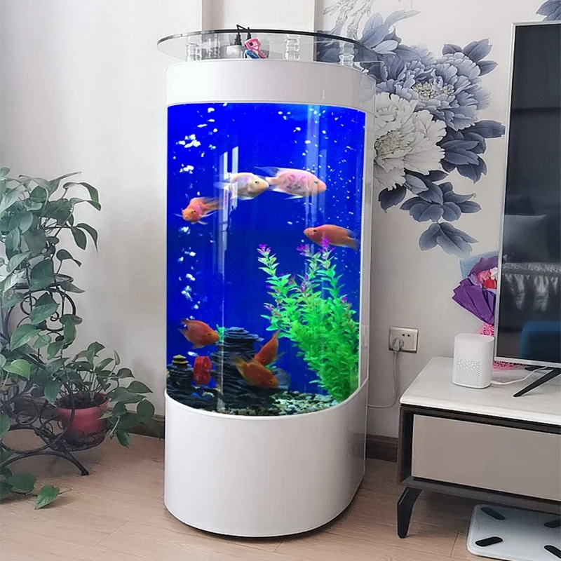 Household furniture half round high aquarium fish tank with led lights & water pump aquarium tank fish