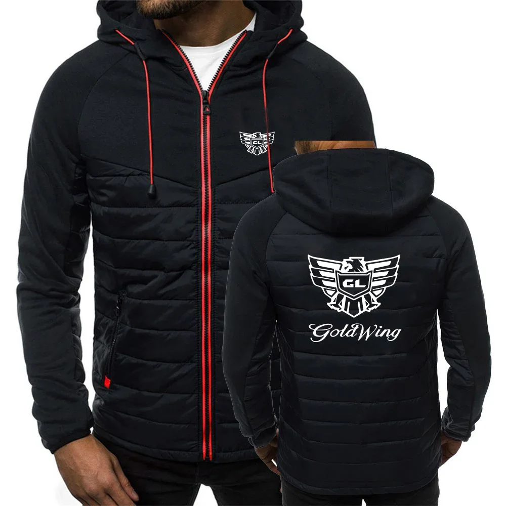 Goldwing GL1500 2024 Men's Fashion Winter Fleece Coats Outdoor Warm Design Splicing Hooded Leisure Cotton-Padded Jacket Outwear