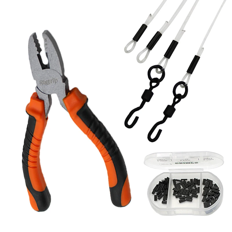 

1 Set/100pcs Carp Fishing Tools Crimping Plier Fit Fluorocarbon Stiff Hooklink Chod Rigs Crimps 0.5/0.6/0.7mm Making Accessories