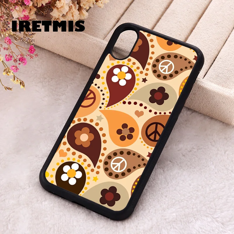 Iretmis 5 5S SE 2020 Phone Cover Case for iPhone 6 6S 7 8 Plus X Xs XR 11 12 13 MINI 14 Pro Max Silicone Brown Hippie Paisley