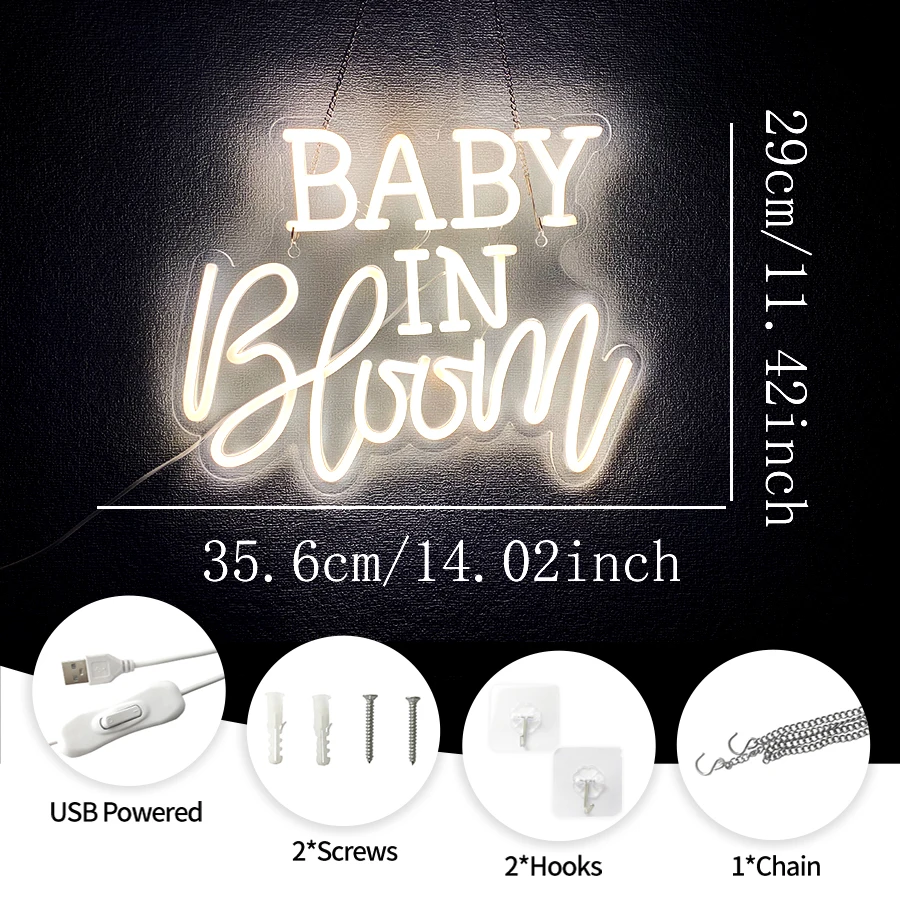 Baby In Bloom Neon Sign For Wall Decor,Light Up Sign For Pregnancy Announcement Party,Baby Shower Decor,Yard,USB Powered