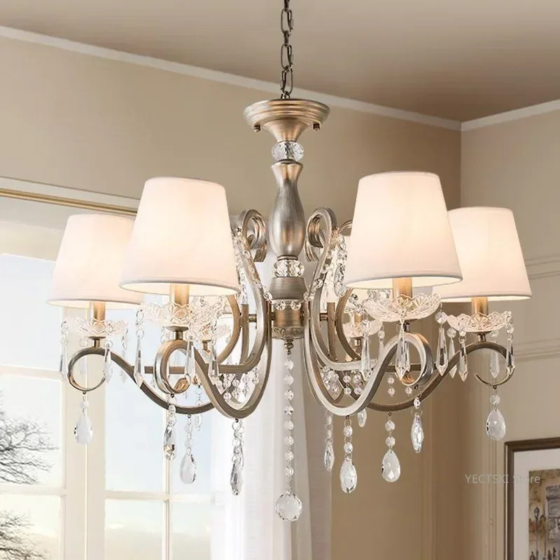 

GHEUVNJ American style pendant lights, wrought iron living room lights, creative simplicity, dining room French crystal lights