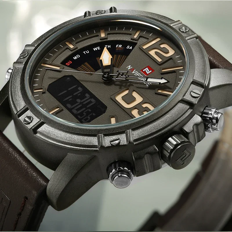 NAVIFORCE Top Brand Men Watch Multifunction LED Digital Sport WristWatch Luxury Military Leather Band Quartz Electron Male Clock - view 3
