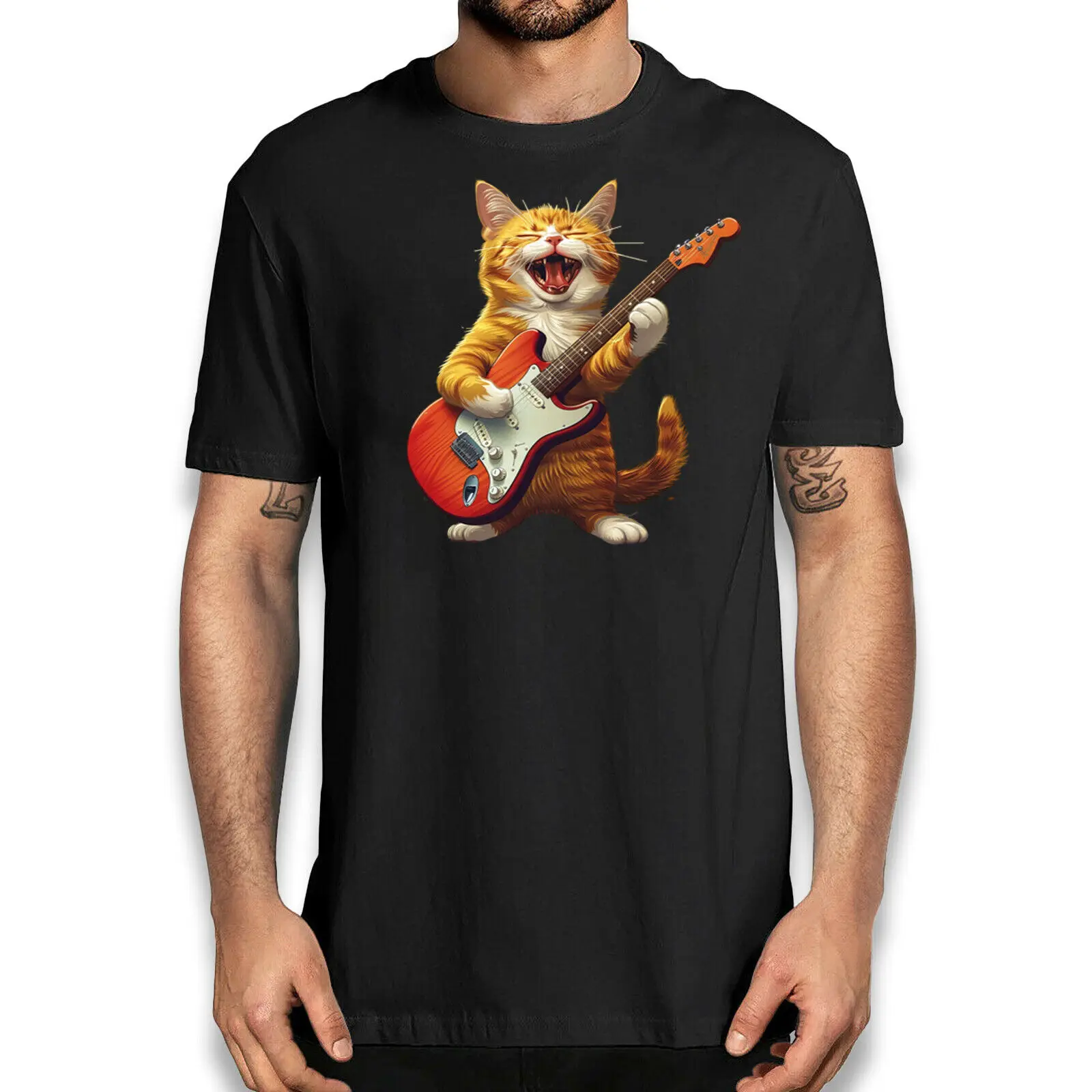 Música Lovers Novidade Tee, Gato Laranja, Estrela, Músico T-Shirt