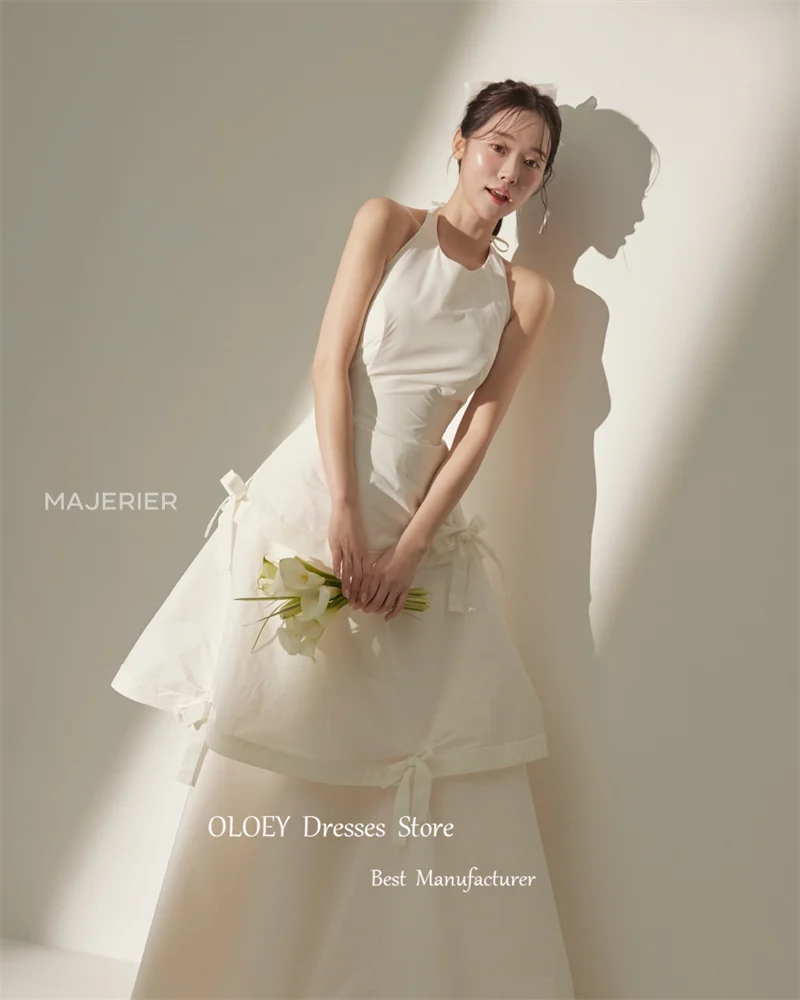 OLOEY Vintage Ivory Taffeta A Line Wedding Dresses Korea Photoshoot Ribbon Bridal Gowns Floor length Custom Made 2024