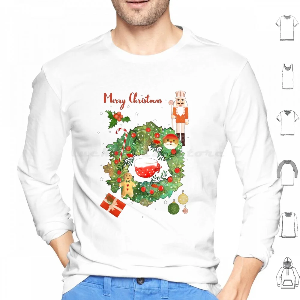 

Merry Christmas And Xmas Wreath Hoodies Long Sleeve Santa Claus Vintage Nutcracker Nutcrackers Greetings Best Wishes