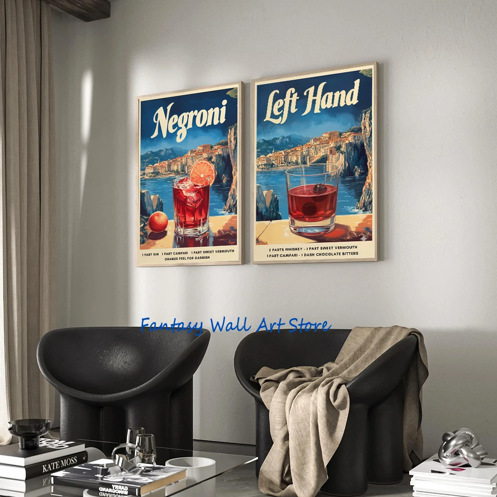 Retro Cocktail Alcohol Drink Bar Chart Mojito Recipe Espresso Martini  Aperol Spritz Poster Canvas Painting Wall Pictures Decor