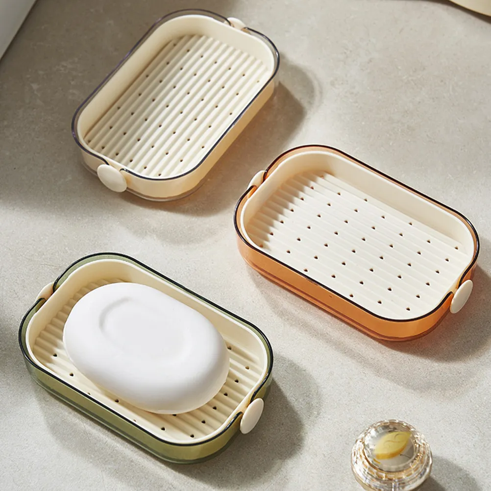 4 Pcs Simple Soap Dish Decorative Trays Double-layers Holder Creative PET Shower