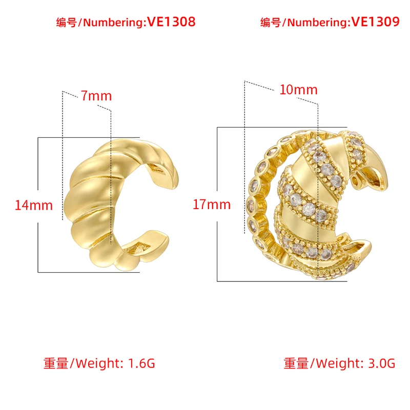 ZHUKOU 2 Adjustable Ear Clip Cubic Zirconia Clip Earrings Summer False Perforated Earrings Wholesale: VE1308 VE1309 image 3