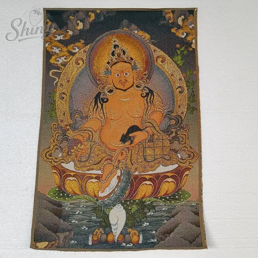 

35.4″ Statue of The Wealthy King Brocade Tibetan Tangka Embroidery Painting Gold Thread Embroidery Decorative Hanging Pictures