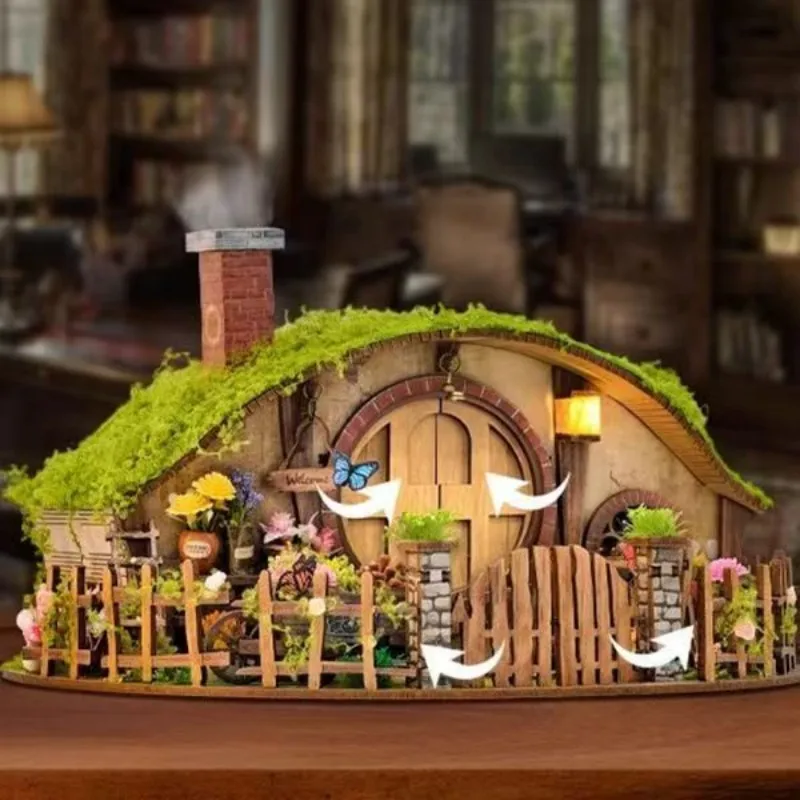 

Retro DIY Wooden Magic Ring House Miniature Kits With LED Lights Adult Craft Model Building Home Desk Decoration Creative Gift