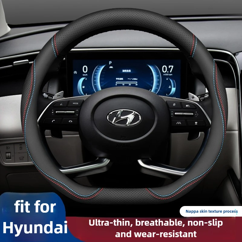 

Leather Car Steering Wheel Cover for Hyundai Tucson Nx4 Santa Fe Mx5 Elantra N Palisade Creta Grand Kona 2024 2025 Accessories