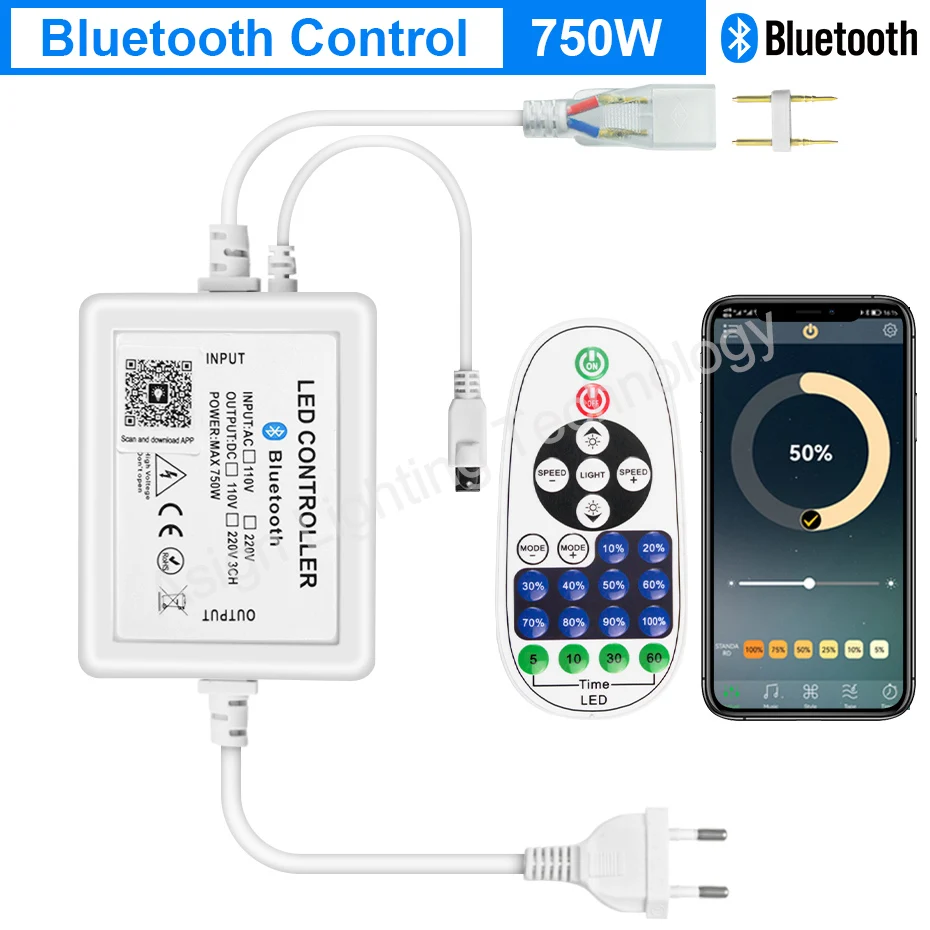 750w 1500w 220v Fernbedienung/Bluetooth/Tuya WLAN-Controller für einfarbige LED-Neonst reifen 2-polige LED-Streifen-Controller