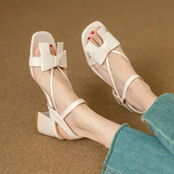 Large Solid Color Open-toe Sandals Women 2024 Summer New One-line Buckle Fashion Temperament Bow Knot Comfortable Women's Shoes