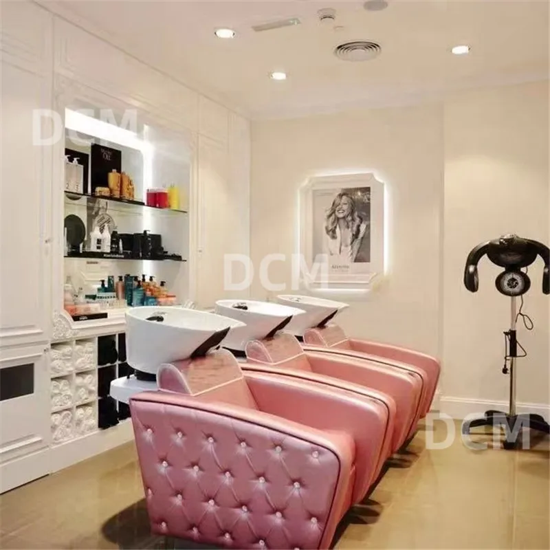 Professional Hairdresser Shampoo Basin for Beauty Salon  Pink Hair Washing Chair for Head Spa Barber Shops