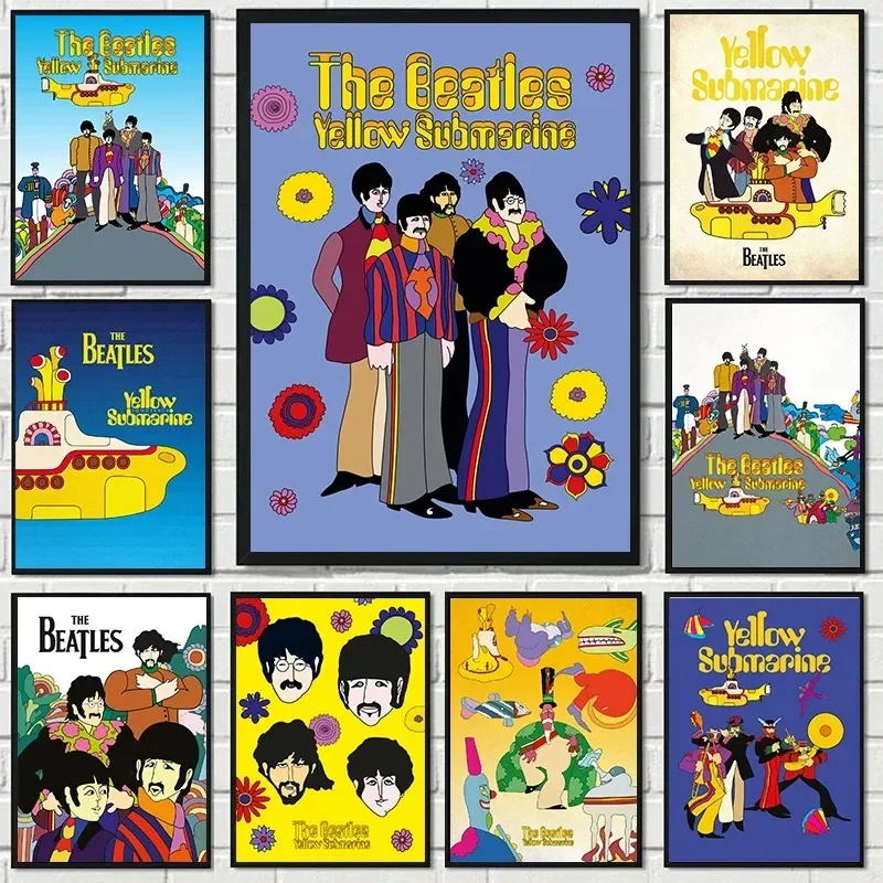 YW-الغواصة الكرتون الملصقات قماش لوحات مجموعة المغني الشهير B-Beatles طباعة لغرفة المعيشة ديكور المنزل المشجعين جدار ArtGift #1