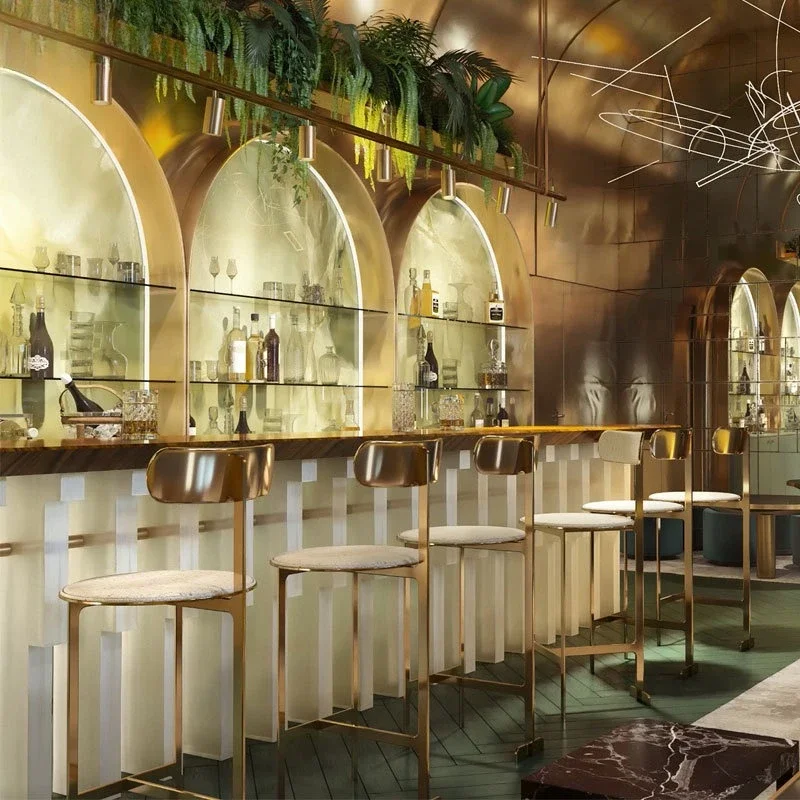 Massiver Barstuhl aus Edelstahl, minimalistisch, modern, Rezeption, hohe Bar, KTV, hoher Fuß, leichte Luxus-Home-Bar