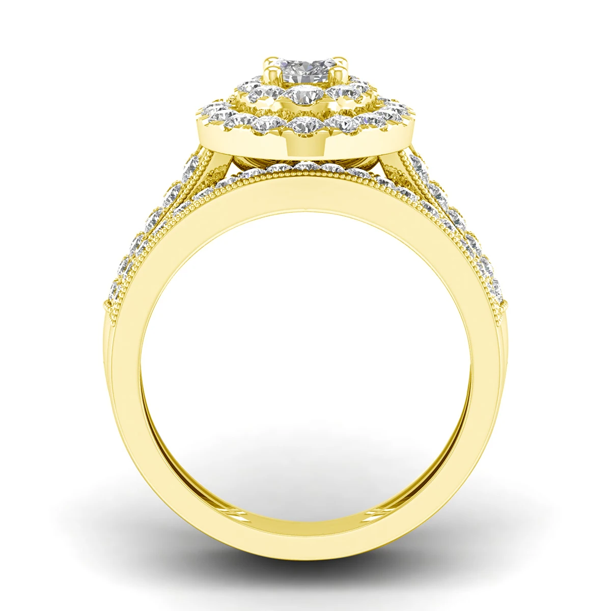 Full Moissanite Ring Set 14k Gold Filled 2pcs Stackable Rings 14K GF Engagement Wedding Bridal Jewelry Gifts for Women Luxury