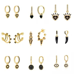 CRMYA Black Dangle Earrings For Women Brass Gold color Black Cubic Zirconia Enamel Drop Earrings Women Jewelry Accessories
