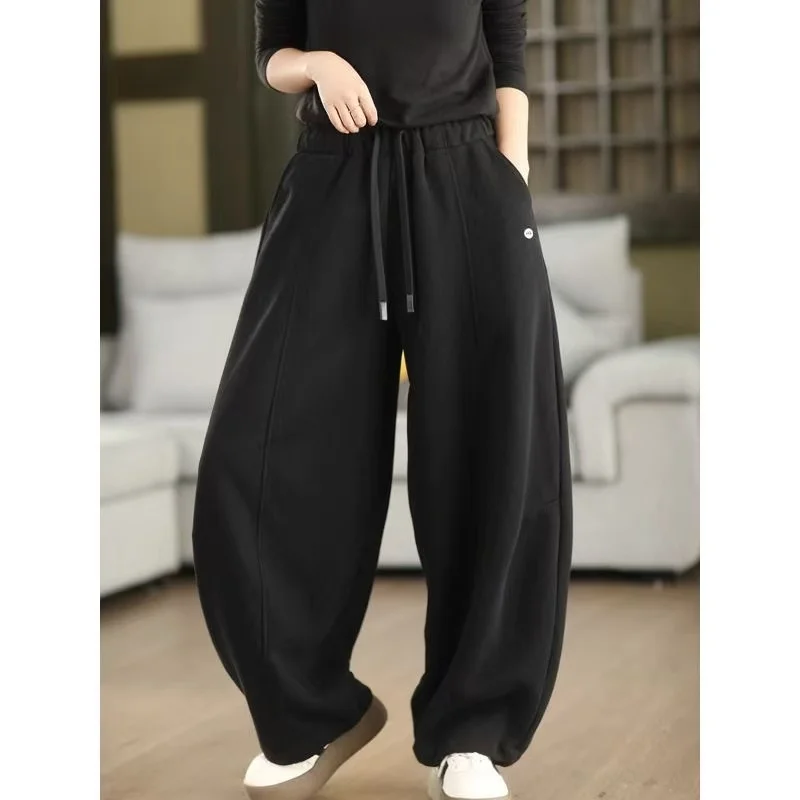 Thiened Fce Autunno Inverno New Sle Pantaloni casual da donna a vita alta in fibra di poliestere Pantaloni caldi Coltello Vestibilità ampia