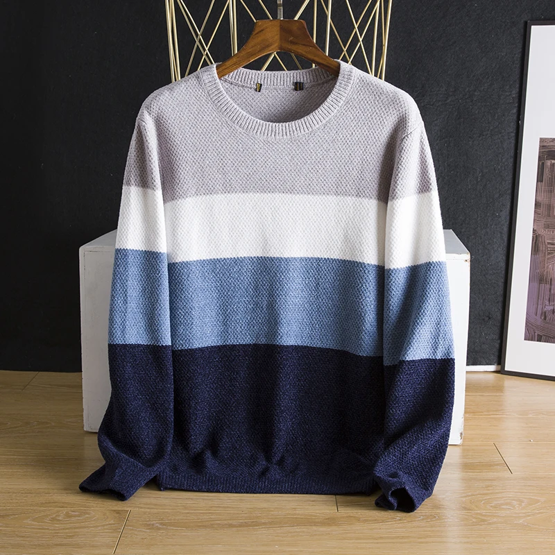 

Мужской вязаный свитер с цветным узором, круглый вырез, осенняя новинка, молодежный, активный, повседневный, свободного кроя