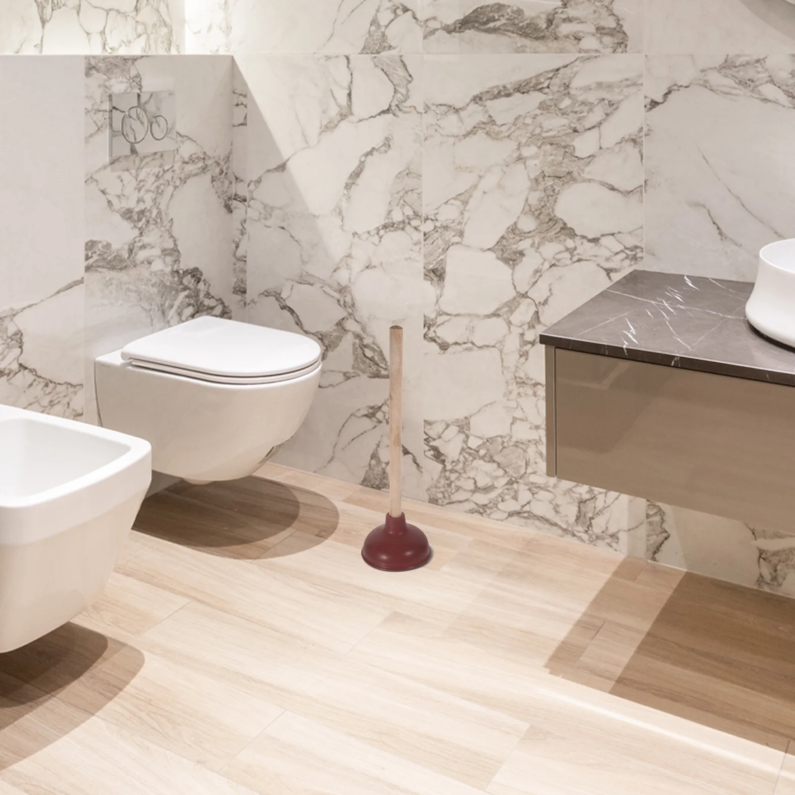 

Bathroom Plunger with Wooden Handle Strong Suction Toilet Plunger for Clogged Toilets Portable and Easy to Use Home Repair Tool