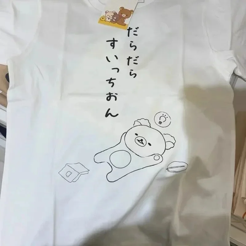 

2025 Rilakkuma Bear Graphic Cotton T-Shirt For Men Women New Summer Oversized Loose Fit Japanese Style Short Sleeve Casual Top
