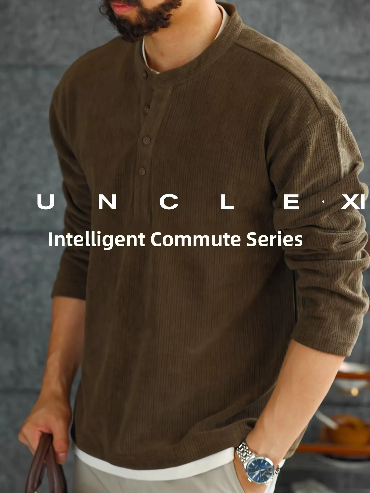 

Men's Thiened Oversized Commute Comfortable Henry Collar Fake Two-Piece T-irt Breathable Lightweight Inner Wear Base Layer