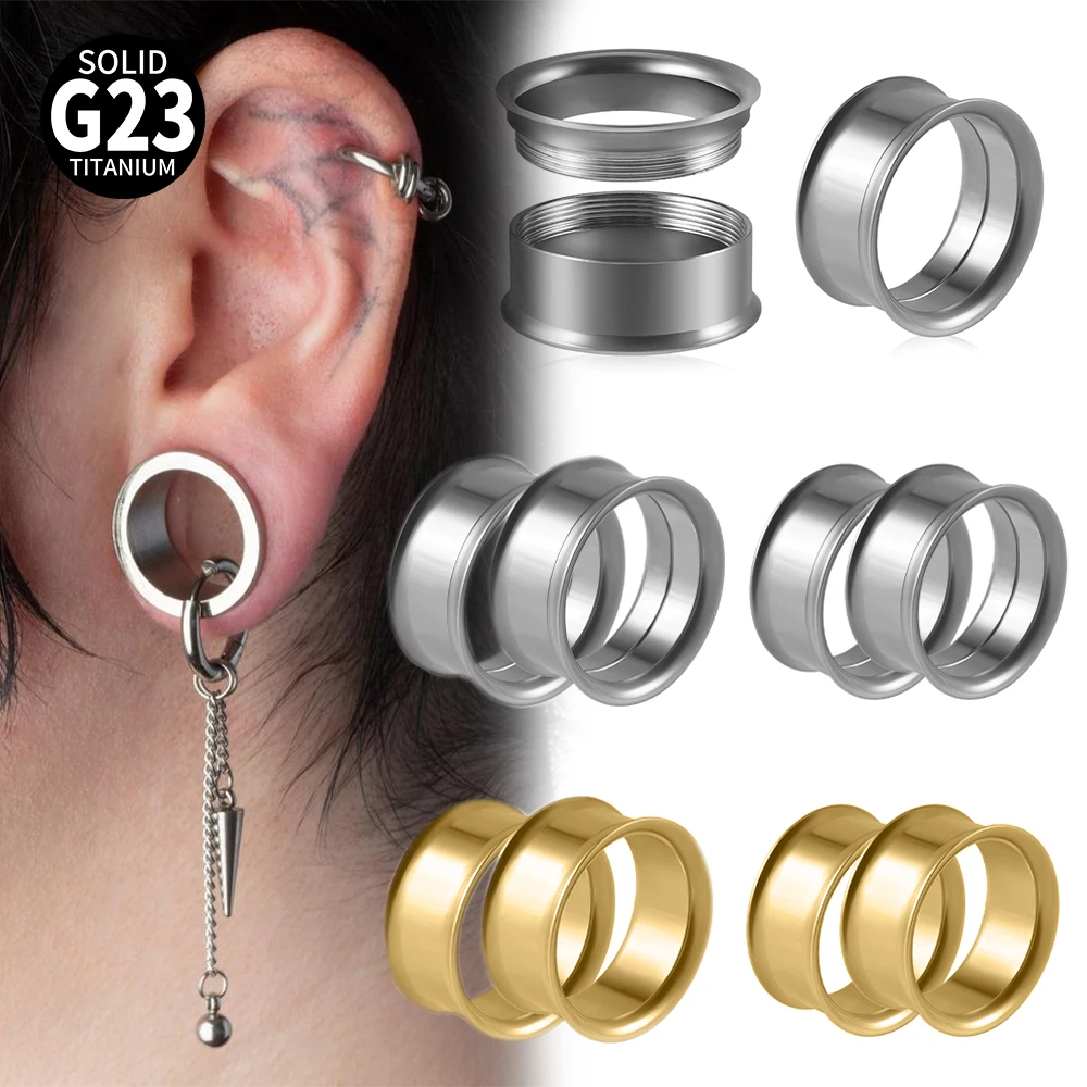 2PCS/Lots Ear Stretcher Expanders Titanium Ear Tunnels and Plugs Earrings Screwed Back Double Flared Ear Gauges Piercing 6-25mm