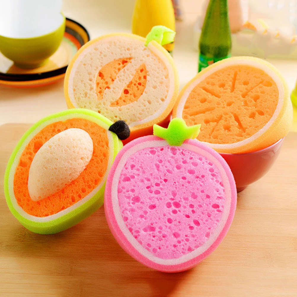 

4Pcs Fruits Shaped Bath Sponges Reusable Eco Friendly Kids Bath Tool Home Bathroom Fun Designs Fruits Shaped Sponges
