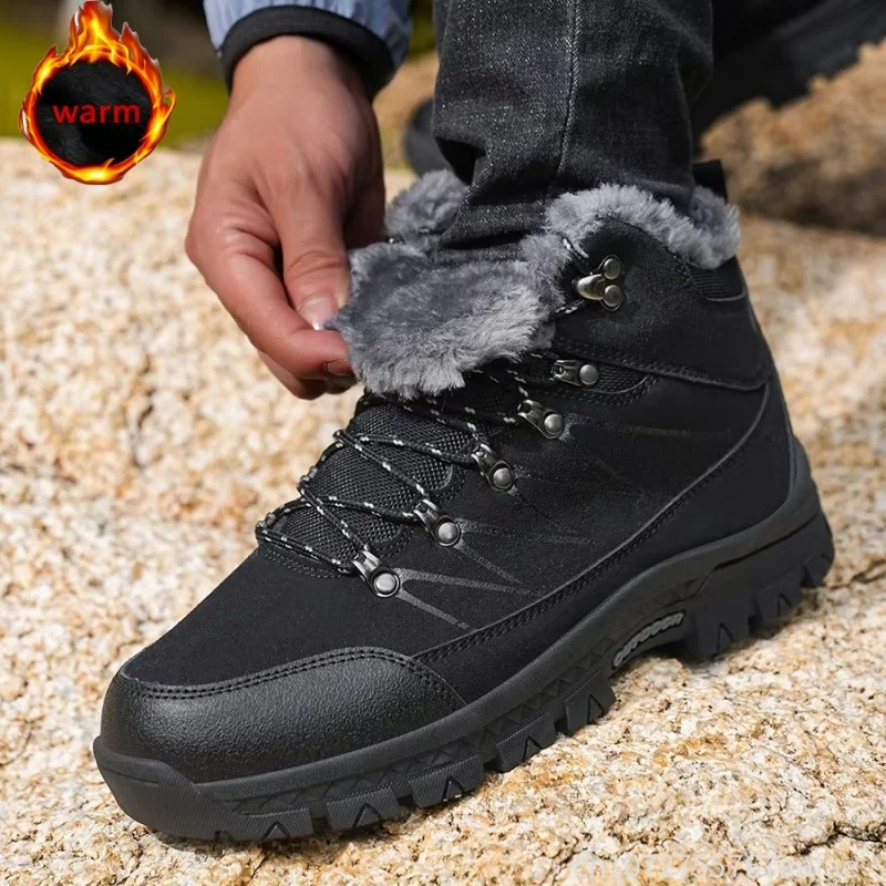 Men's Snow Boots Winter Shoes Lace Up Flats Keep Warm Anti Slip Walking Climbing Hiking Shoes Platform Outdoor Man Ankle Boots