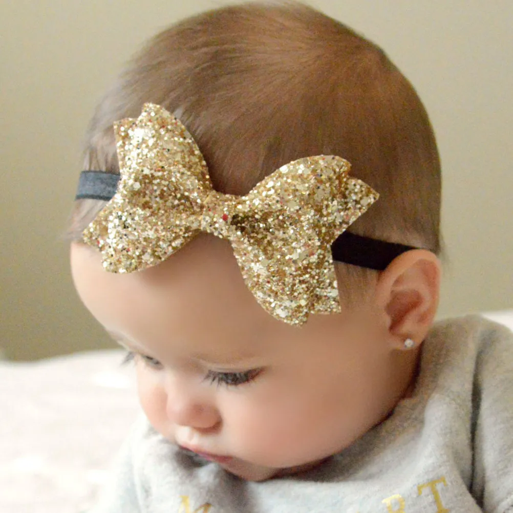 

Light Gold Headbands Bowknot Sequin Hair Bands Elastic for Birthday Photo Shower