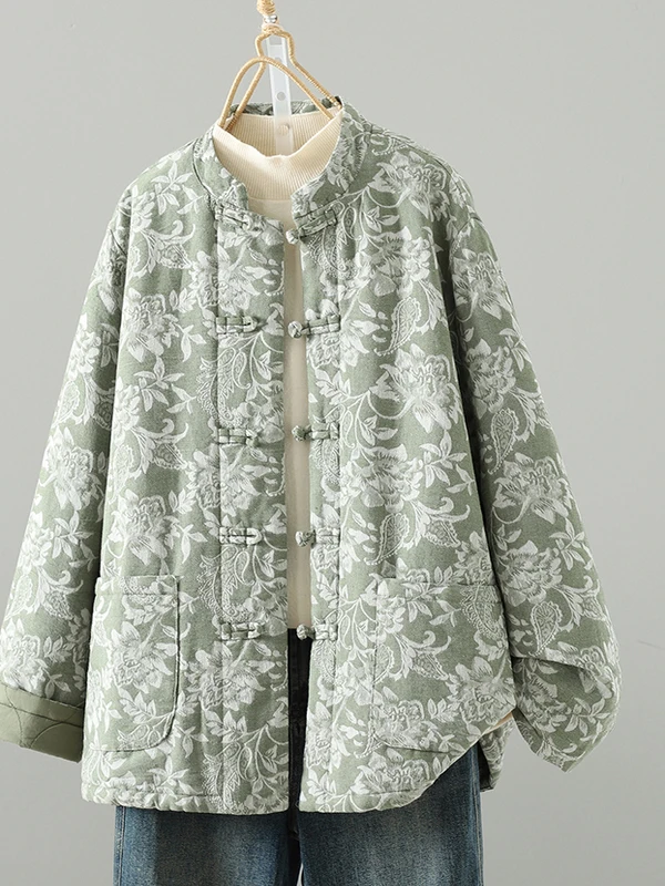 

Хлопковое джето с вышивкой в стиле ретро, женское свободное пальто с воротником-стойкой на пуговицах, зимняя верхняя одежда, пальто