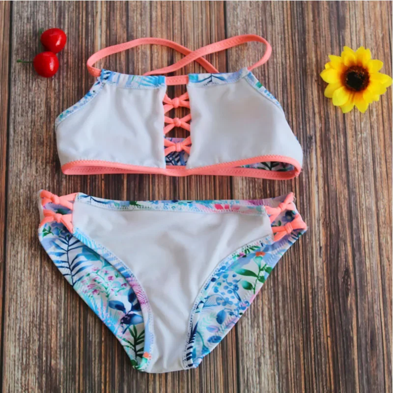 Swimwear Girls Halter Bikini Sets Print 2 Pieces Swim Suits Girl Swimsuit Kids Tankini Bathing Suits Swim Suit Girl Biquini