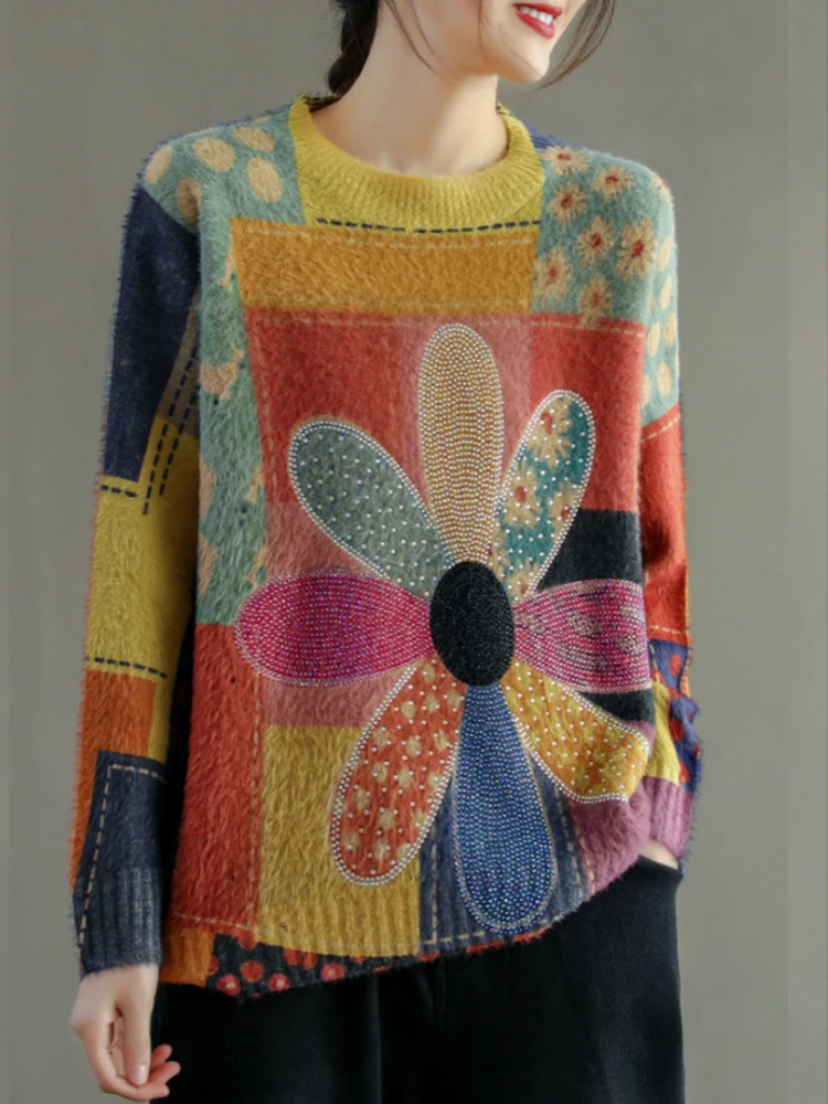 Max LuLu-Suéteres florais casuais femininos, macacões soltos vintage, pulôveres grandes e elegantes, roupas femininas, nova moda, outono