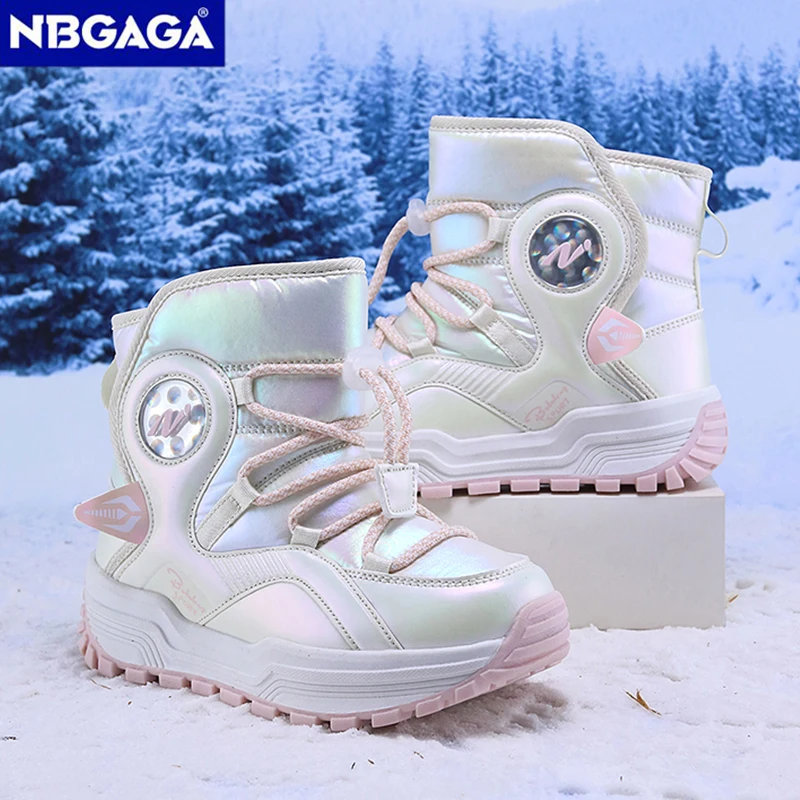 Fashion Winter Children Shoes Plush Waterproof Fabric Non-Slip Girl Snow Boots Warm Outdoor Kids Boys Cotton Walking Sneakers